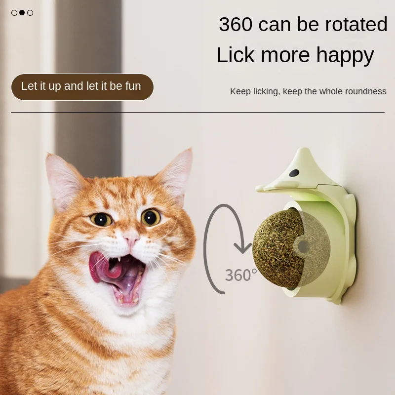 Cats Rotatable Catnip Ball Wall Sucker Lick Treat Toys Contail Catnip Sugar Balls Smart Cat Toys Interactive Ball Cats Mint Toy