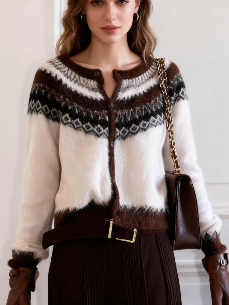 

NEW Vintage O-Neck Knitted Cardigan Women Casual Long Sleeve Knitted Office Lady Cozy Sweater Jacket Old-money Style Clothes