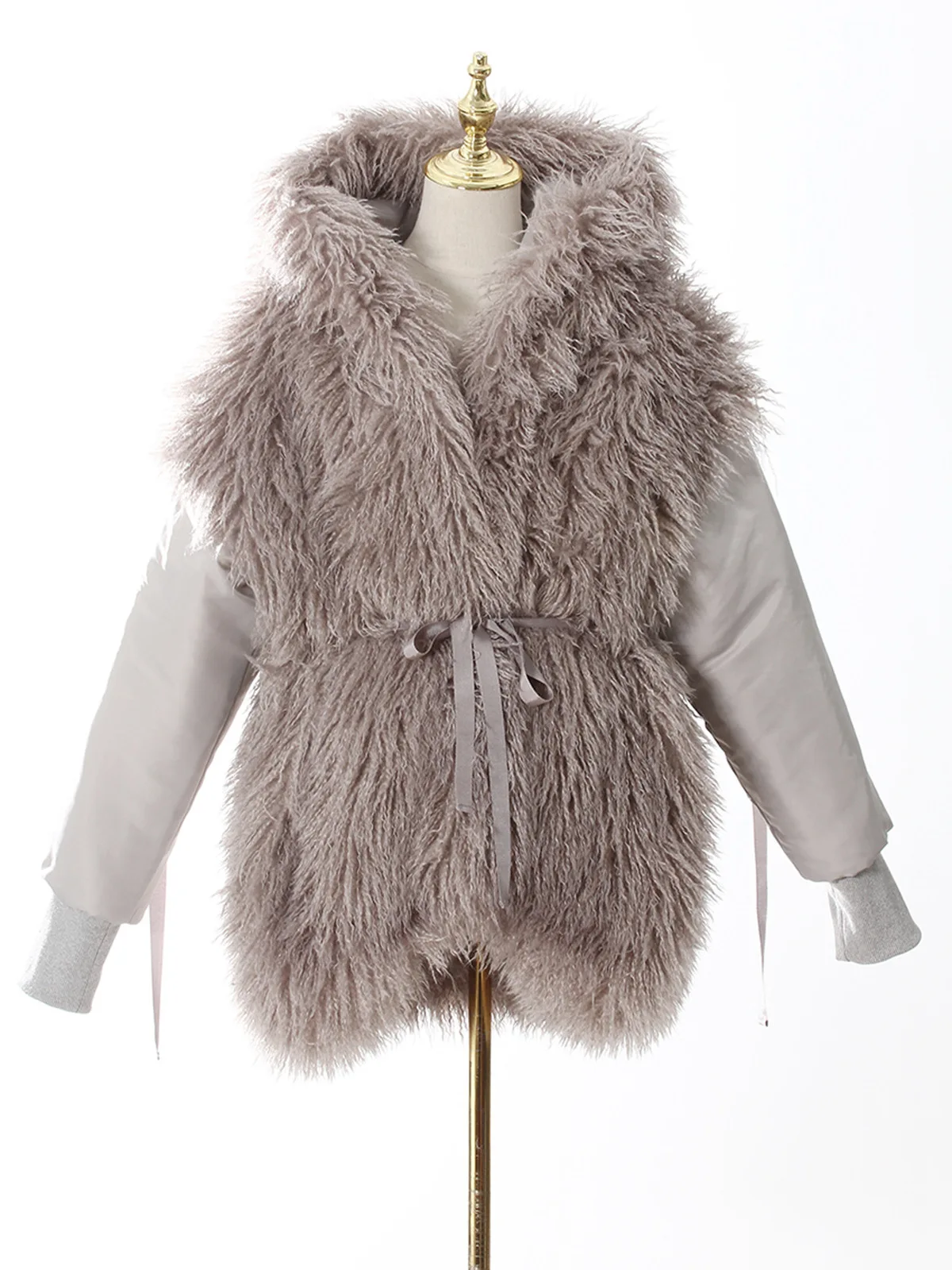 

Gray Fleece Lined Thickened Hooded Jacket Women's Winter Double Sided Wear American Retro Cotton Top Trendy Zipper Closure