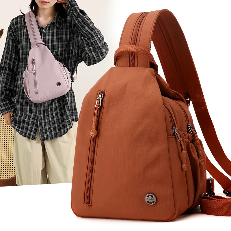 

New Multi-Functional Multi-Layer Ladies Faion Small Double oulder Chest Bag Casual Crossbody Travel Bag Soft Nylon Material