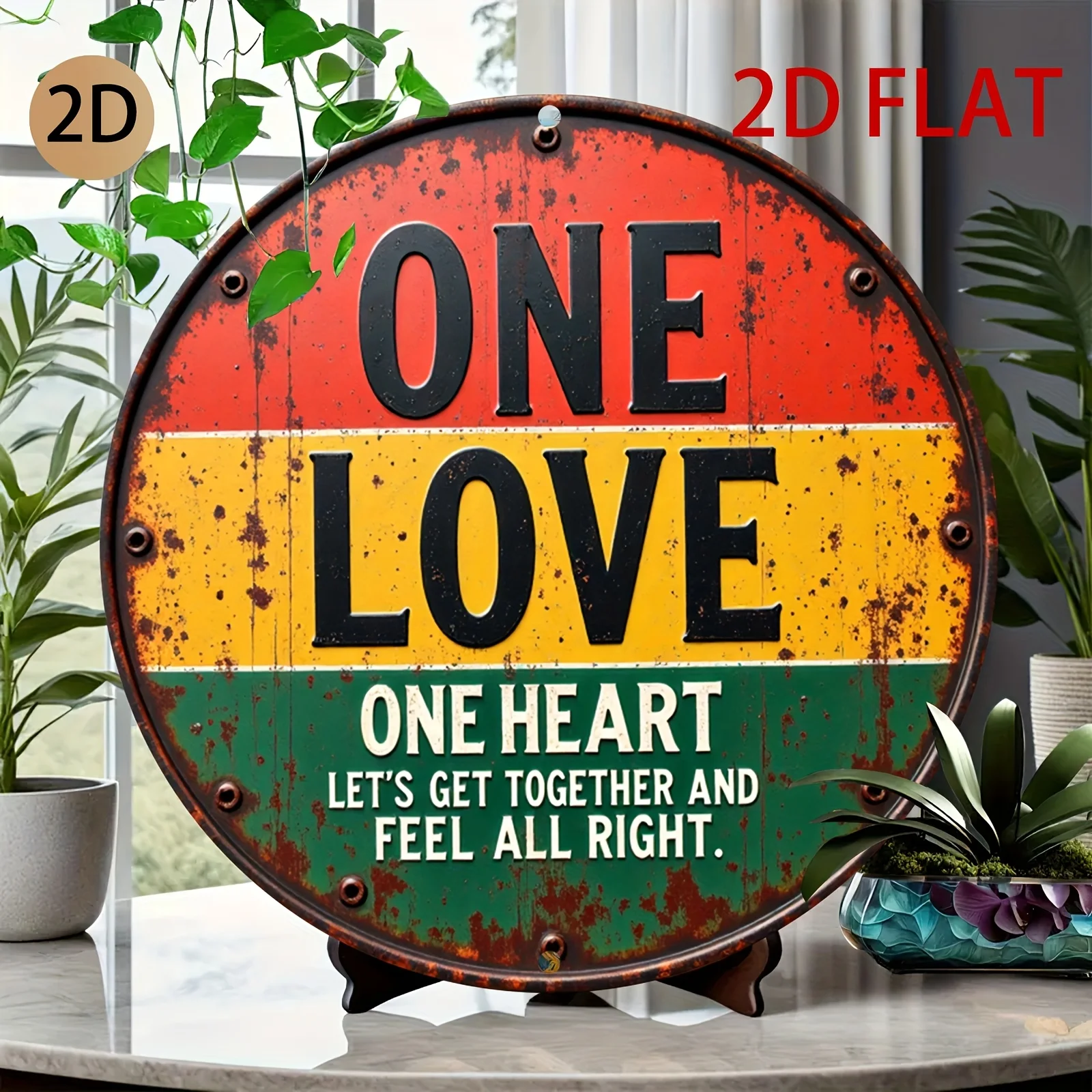 2D Flat, 1pc Round Iron Sign, Retro Reggae Theme Wall Art Inspirational Statement Decor, Suitable for Home Bar Or Leisure Area