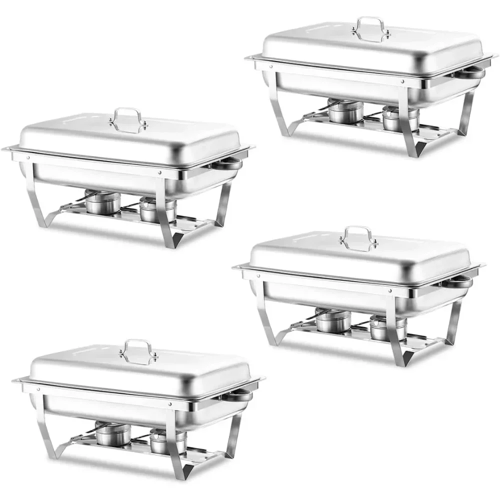 Chafing Dish Buffet Set 4 Pack,Stainless Steel Rectangular  Servers and Warmers,Chafers for Catering,Foldable Frame