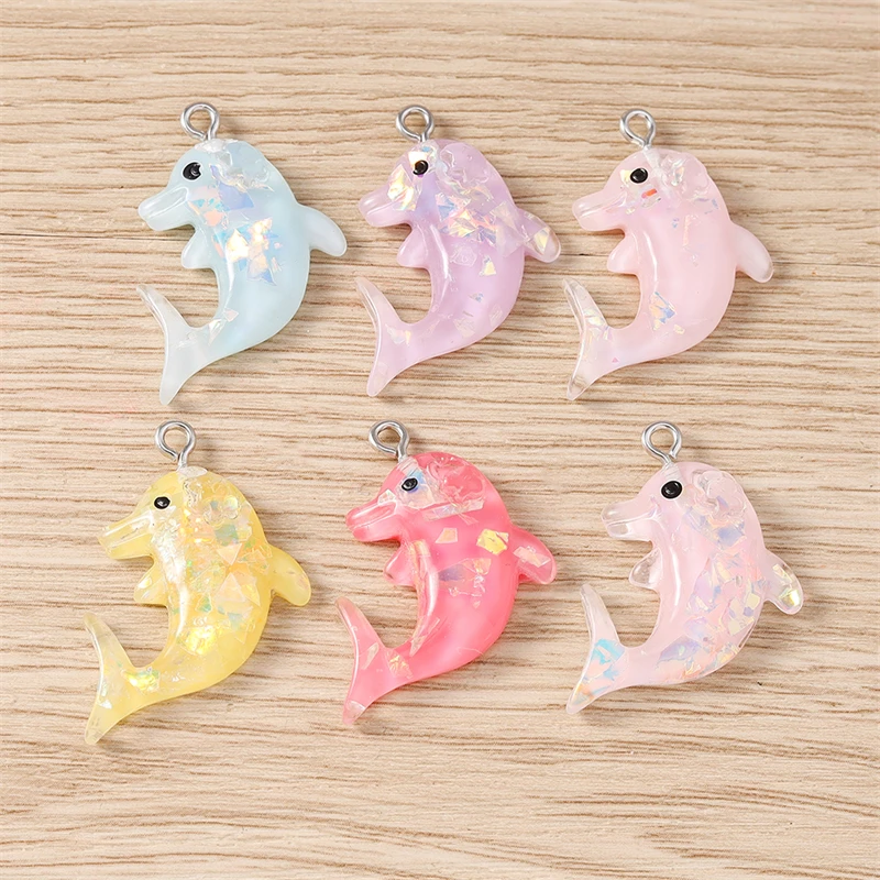 

10pcs 23x31mm Cartoon Resin Marine Life Dolphin Charms Pendants for Jewelry Making Necklaces Earrings Bracelets DIY Crafts Gifts