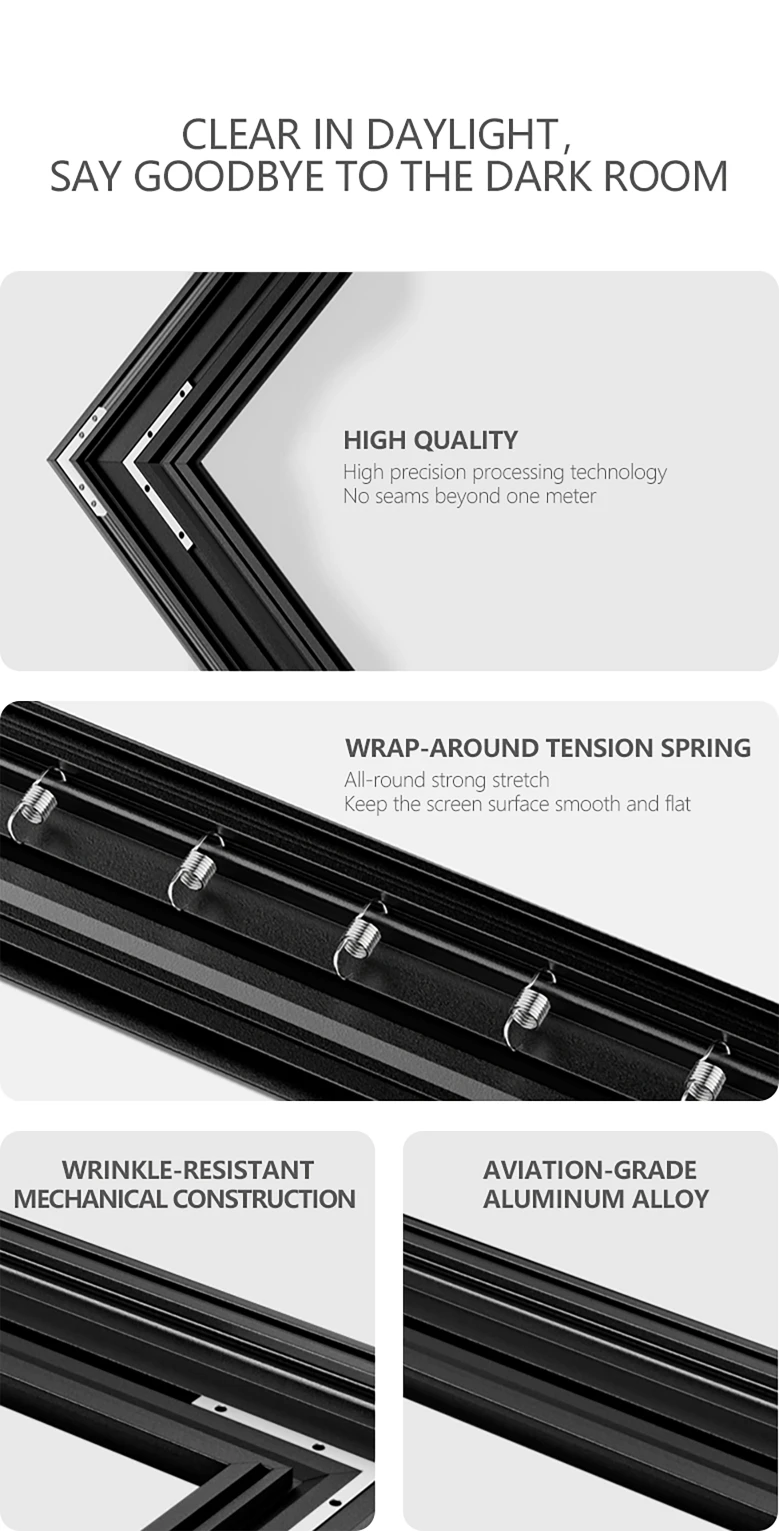 Tela de projeção transparente para casa com estrutura fixa de tecido acústico de alta definição 4K de 100 polegadas