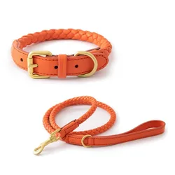 New Woven Leather Dog Hand Holding Rope Pet Collar Dog Leash Suit Small and Medium-Sized Dogs Puppy Supplies Accessories