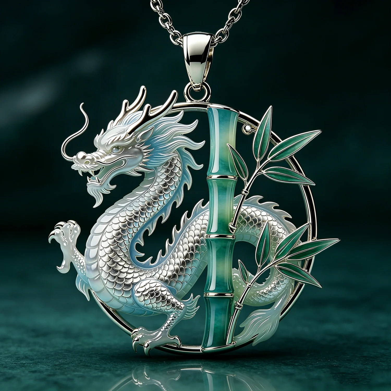 

Silver Dragon Bamboo Joint Pendant Necklace Retro Metal Embossed Sweater Chain Fashion Accessories Gift for Friends