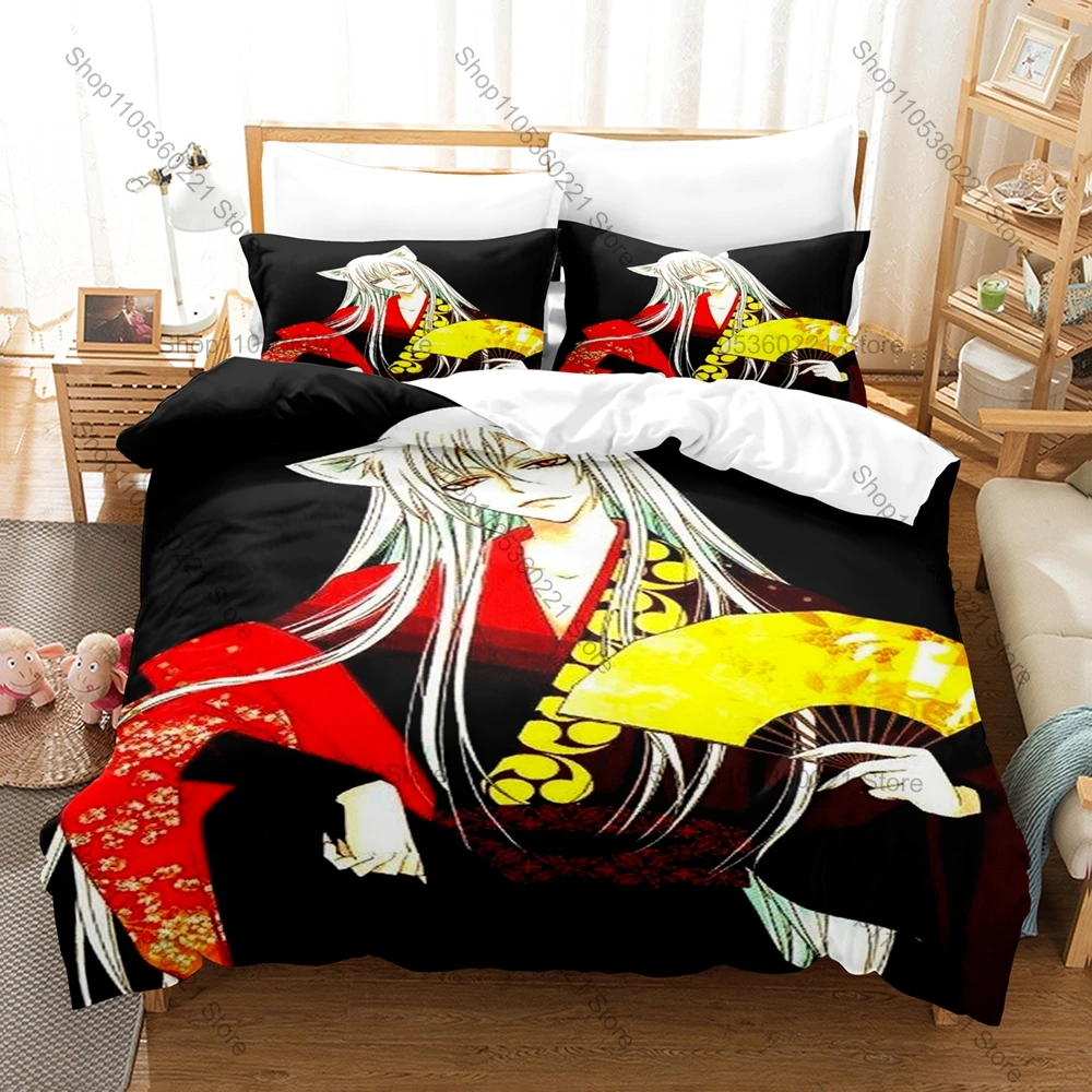 Silver Haired Fox Spirit Tomoe Graphic Supernatural Shoujo Anime Bedding Set Duvet Cover With 2 Pillowcases Teen Girly Bedroom