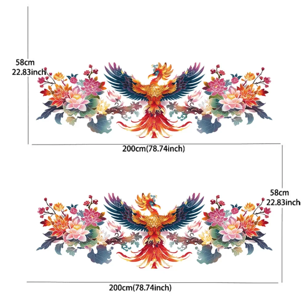 2Pcs Colorful Phoenix and Flower Car Stickers; Full-body Decoration Covering Scratches; Waterproof Car Stickers Car Vinyl Wraps