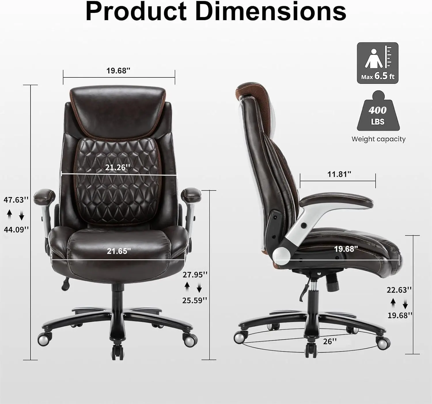 Luxury Pu Leather Home Desk Chair-Adjustable Seat Height Padded Armrest Lumbar Support,Ergonomic Swivel Computer Chair