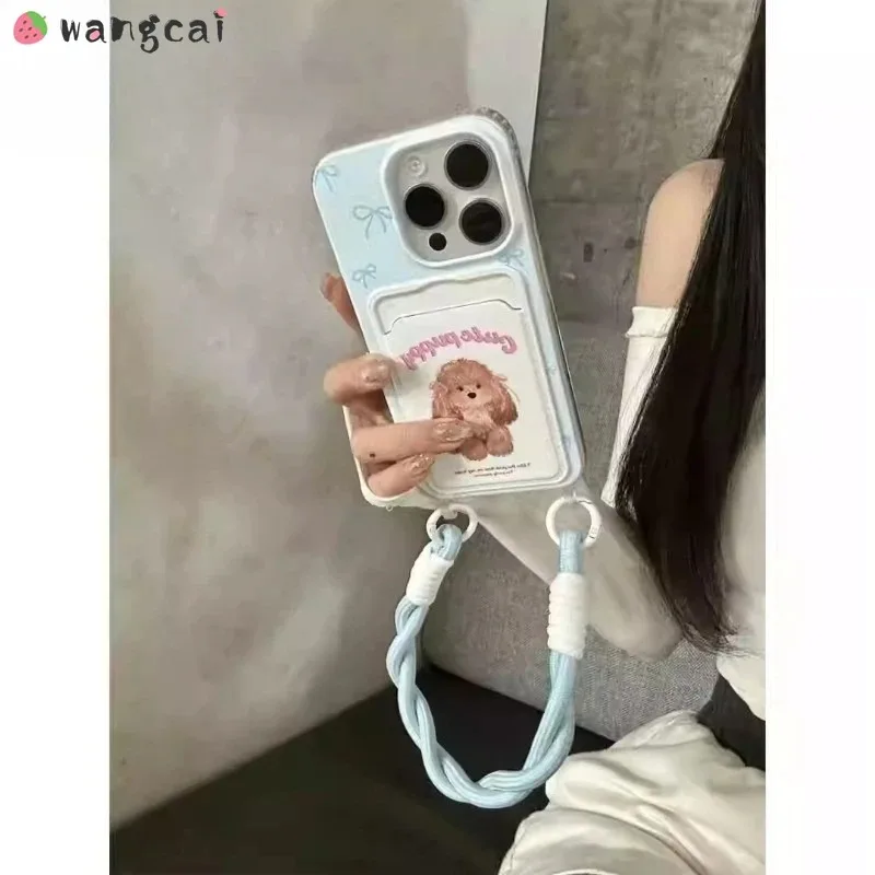 لطيف الكلب حامل بطاقة الغلاف ل Vivo S30 برو Mini Y300 GT Y300i Y39 Y300T X200S 5G 4G Bowknot جراب هاتف مع حبل اليد #2