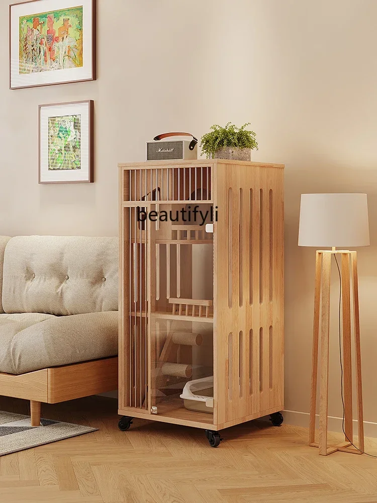 K185 Cat Nest Villa Home Indoor with Toilet Litter Box Integrated  Solid Wood Cabinet Does Not Cover an Area of Cat Cage