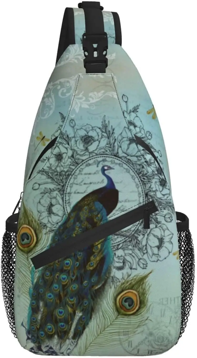 

Retro Peacock Sling Bag Crossbody Sling Backpack for Women Men Travel Hiking Daypack Chest Shoulder Bag