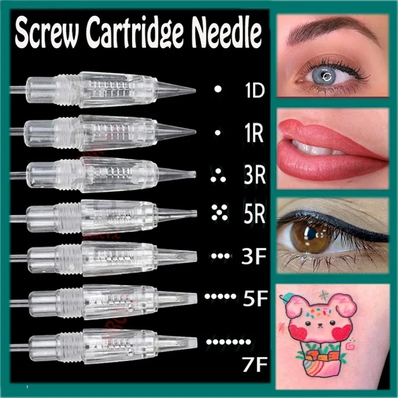 20//50//70pcs Screw Tattoo Cartridge Needles 1D 1R 2R 3R 3F 5R 5F 7R 7F for PMU Eyebrow Lip Dermograph Needles Charmant Needle