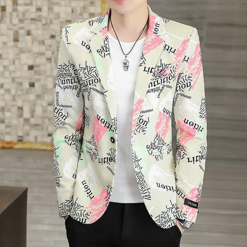 Coat Party Blue Male Blazer Fashion 2024 Luxury Designer Printed Stamp Men's Suit Jackets Summer New in Original Menswear Casual