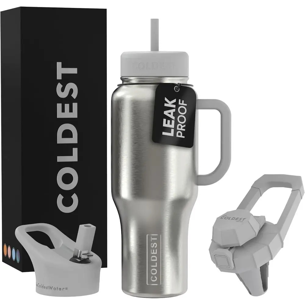 

Insulated Tumbler with Handle, 3 Lids, 100% Leak-Proof, Stainless Steel, 36 oz