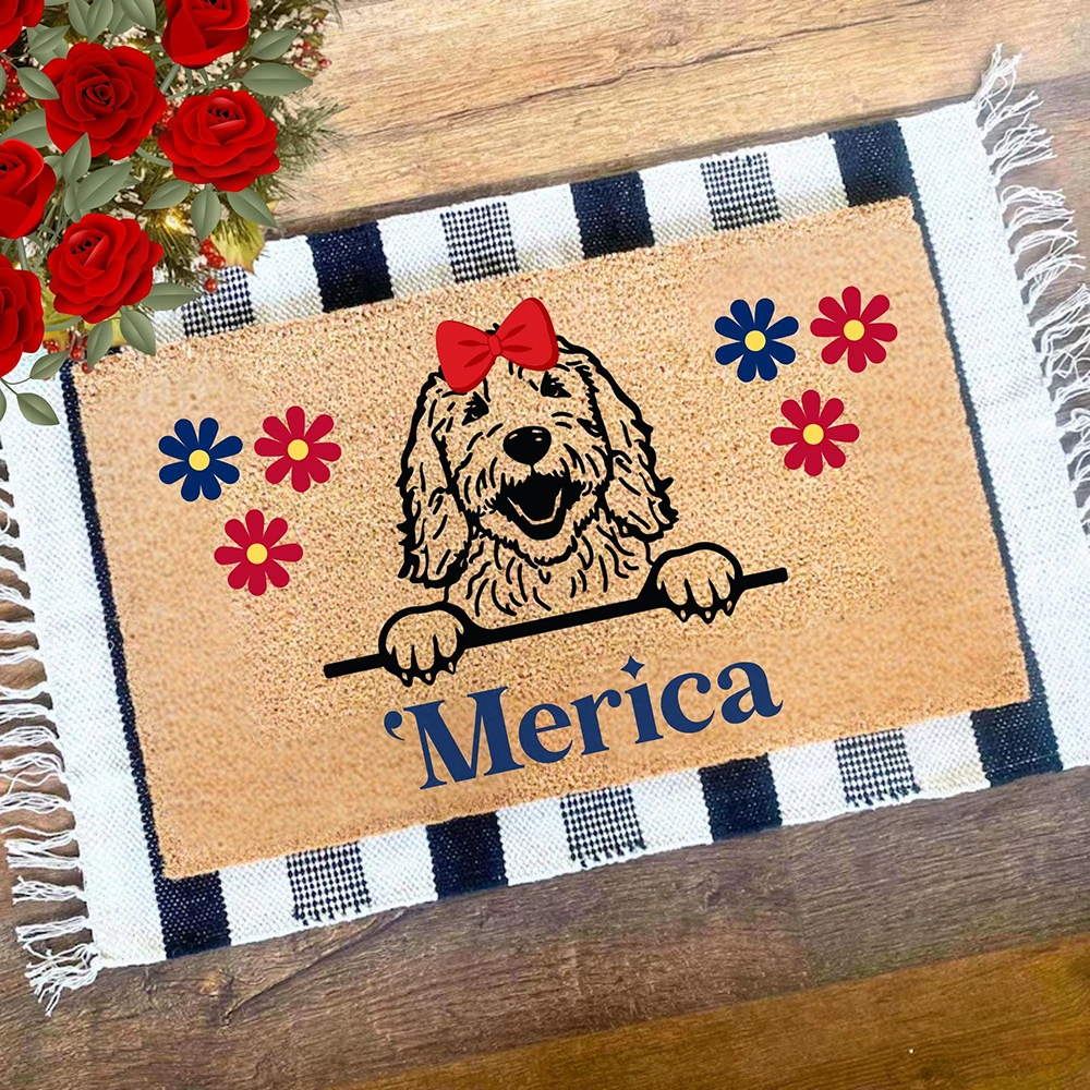 Personalized Pet Doormat American Patriotic Gift Custom Welcome Mat All Weather Porch Decor Outdoor Entrance Non Slip Muddy