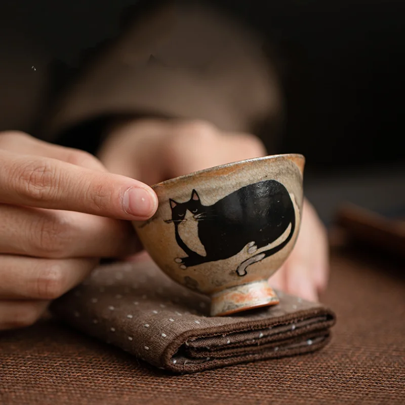 Handmade Wood-fired Porcelain Teacup Japanese Zhi Ye Kiln Change Cat Ceramic Tea Mug Kung Fu Teaset  Small Master Single Cup