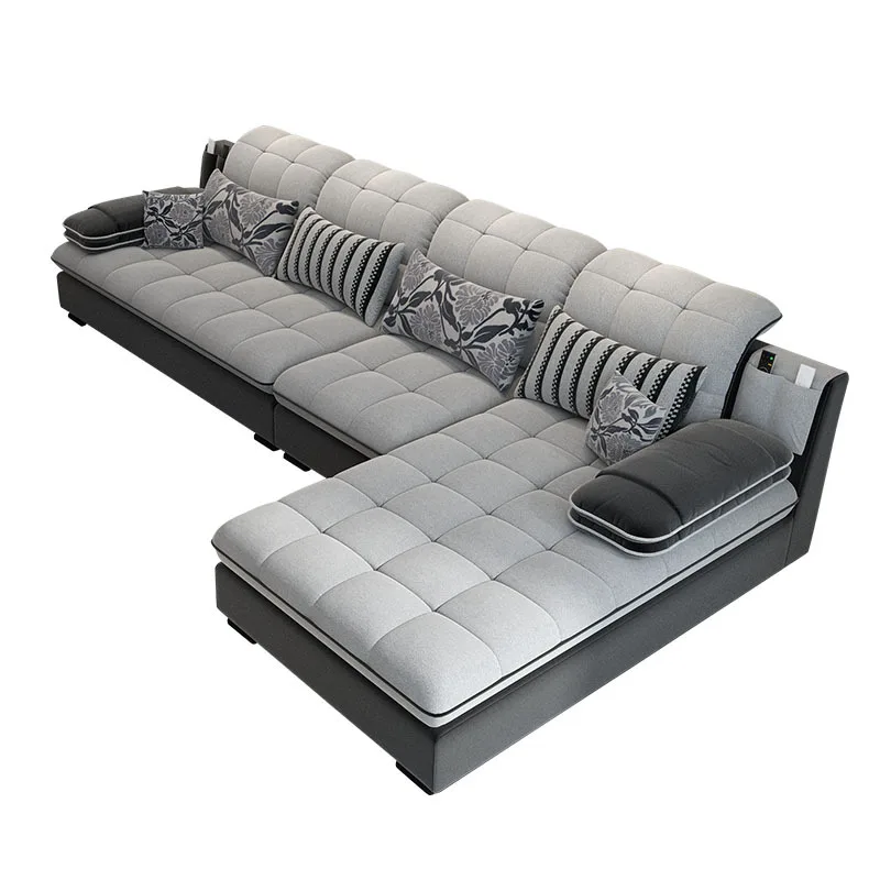 

*Modern Three-Seat Sectional Sofa Set with Fabric Recliner for Family Room Corner Living Room Use Filled with Sponge Bed