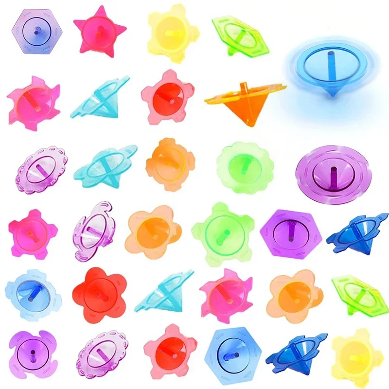 100pcs Mini Colorful Transparent Gyro Flower Star Rotating Gyro Toys Kids Birthday Party Favors Treat Guest Gifts Goodie Fillers