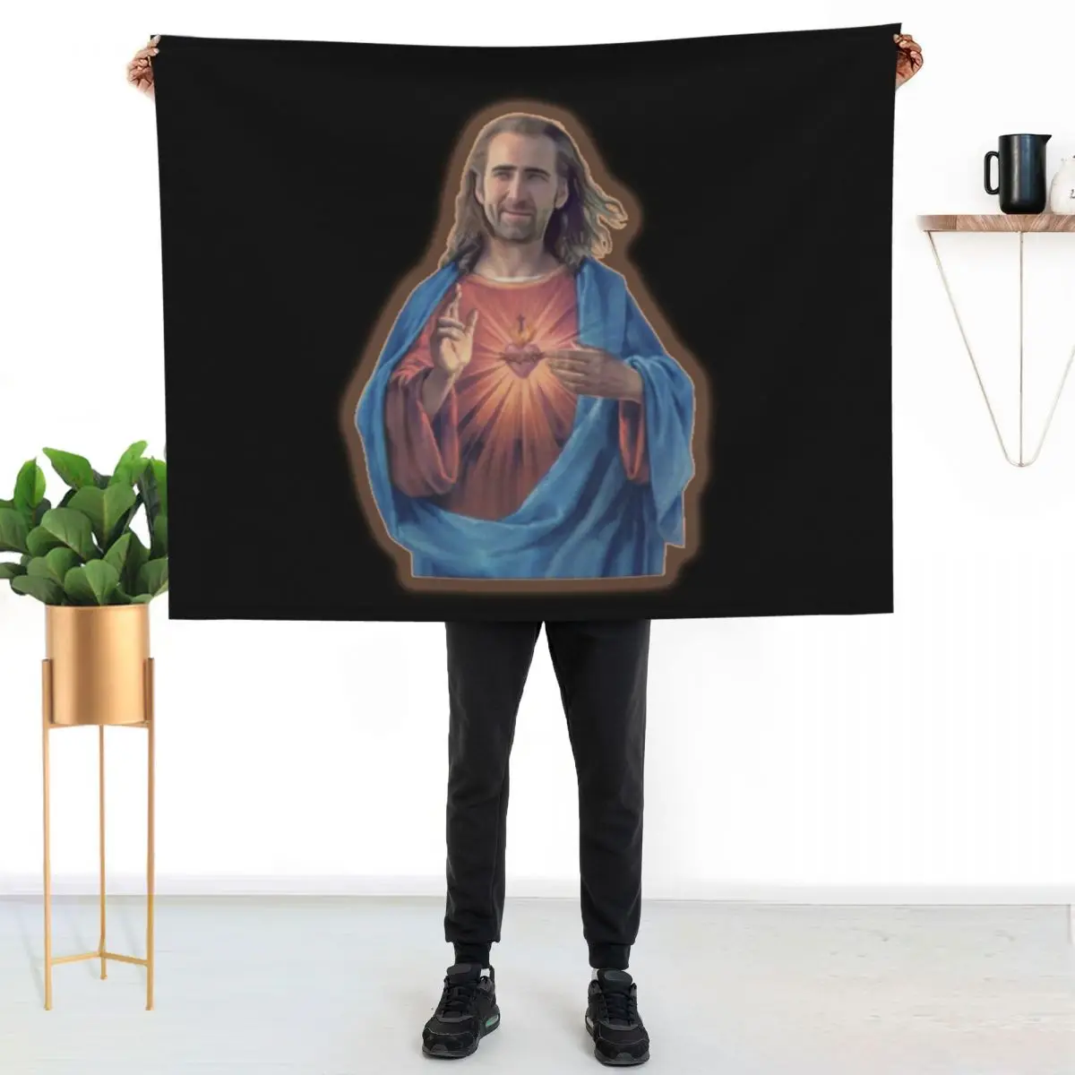 Nicolas Cage as Jesus - Nicholas Cage - Nick Cage - Nic Throw Blanket For Decorative Sofa Hairy Plaid Custom Blankets