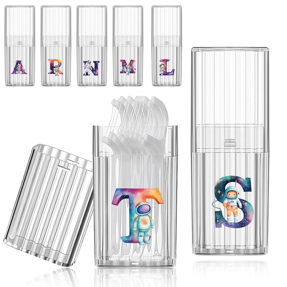 Dental Floss Box Transparent Container For Toothpick Band Aid Cotton Swab Organizer Box Durable Travel Astronaut Letter Pattern