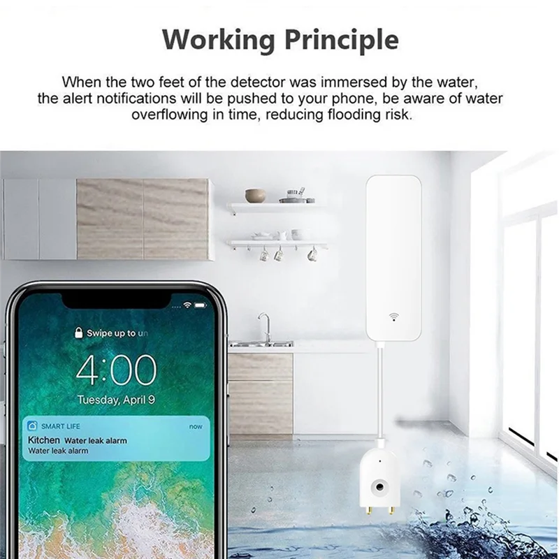 A37T-Tuya Zigbee Smart Water Leak Sensor Water Overflow Level Detector Security Alarm System Flood Leakage Sensor