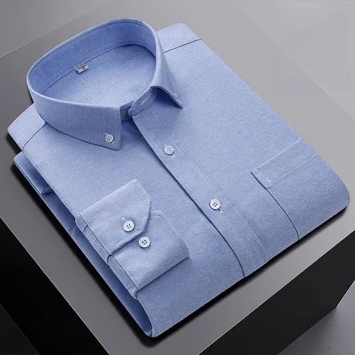 Imagen 2 del producto Nueva camisa de manga larga 100% de algodón para hombre, camisa Oxford para hombre, camisas informales de trabajo a rayas a cuadros, camisa Social de ajuste Regular para hombre 6XL 7XL