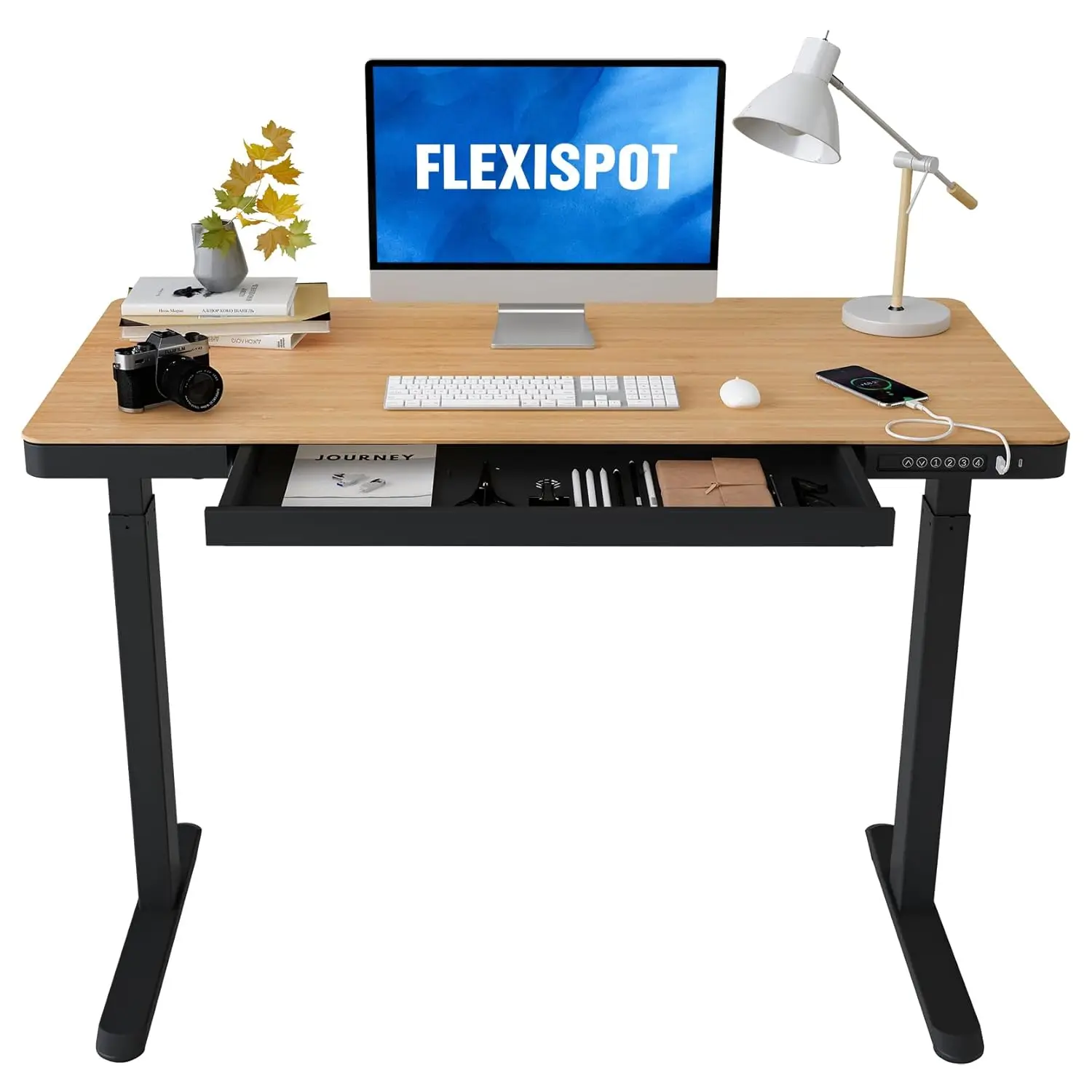 

Electric Standing Desk Adjustable Height with Drawer USB Port 55x28in, Customized