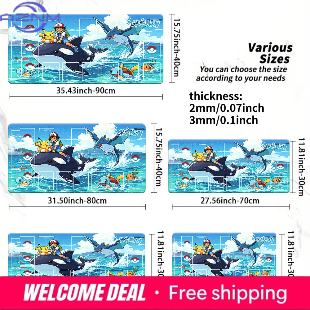 Anime Ash Pikachu Wailord Ocean Adventure TCG Playmat Large Gaming Mouse Pad