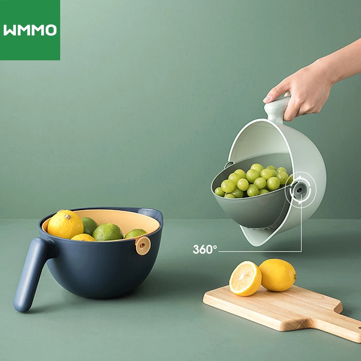 

WMMO 2 in 1 Spinning Colander with Handle Plastic Vegetable&Fruit Washing Bowl，Double Drain Strainer，Kitchen Cleaning Gadgets
