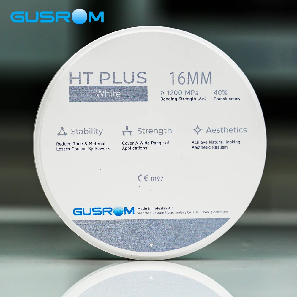 

GUSROM HT PLUS Циркониевый блок 98 мм Высокопрочный 1200 МПа 40% полупрозрачный стоматологический циркониевый диск CAD/CAM для восстановления инкрустации