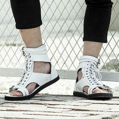 Sommer-Herrensandalen mit Schnürung und Schnalle aus PU-Leder, Römische Sandalen, Schwarz, Atmungsaktiv, für Strand und Outdoor, Lässige Weiße Zehentrenner-Schuhe, Neu 2026 – Detail 4