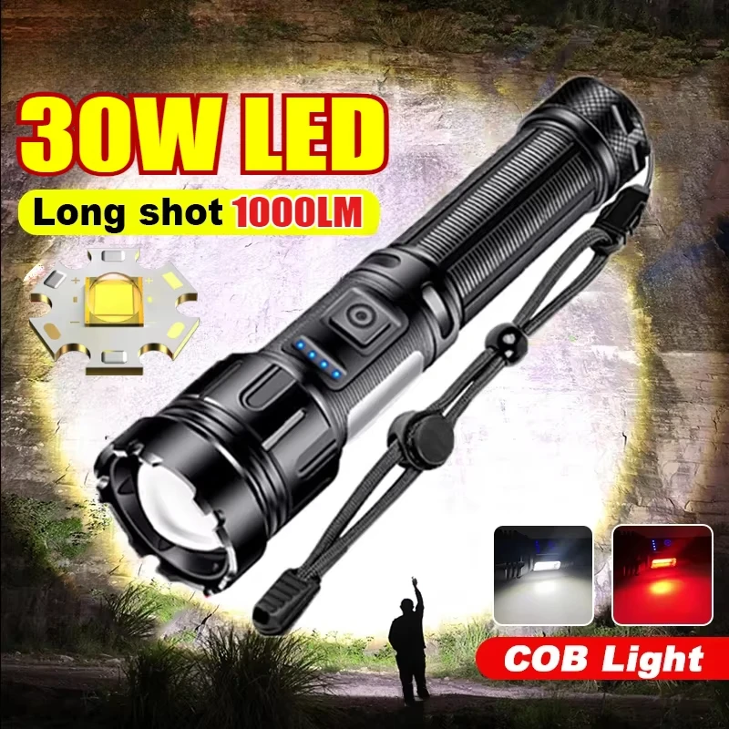 

1000LM Powerful USB Rechargeable LED Flashlight Zoomable Lantern Using 18350 Battery Outdoor Camping Fishing Torch 7 Modes