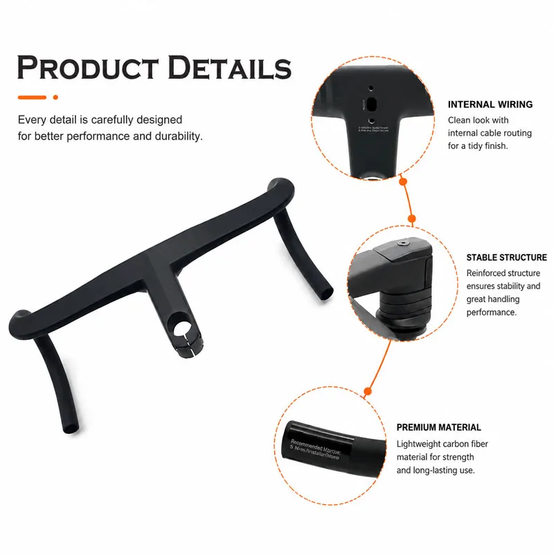 Lightweight Carbon Road Handlebar 28.6mm Integrated Fork with Spacers Computer Stand Bike Handlebar for Enhanced Performance