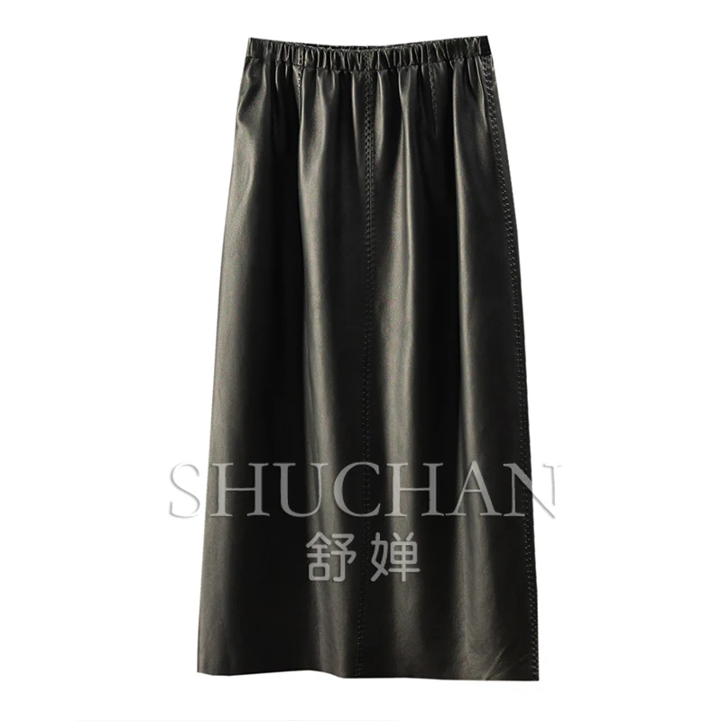 

High Quality High Waist Back Split Sheepskin Skirt Women Genuine Leather Faldas Mujer Moda 2025 Spring