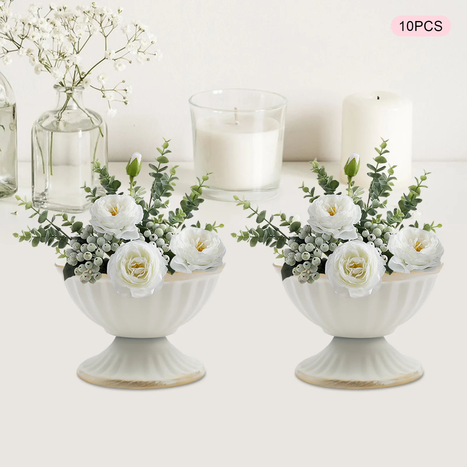 

10 PCS Mini Vase White/Bright Golden Metal Vase Flower Arrangement Container Home Vessel Ornament Wedding Flower Vase