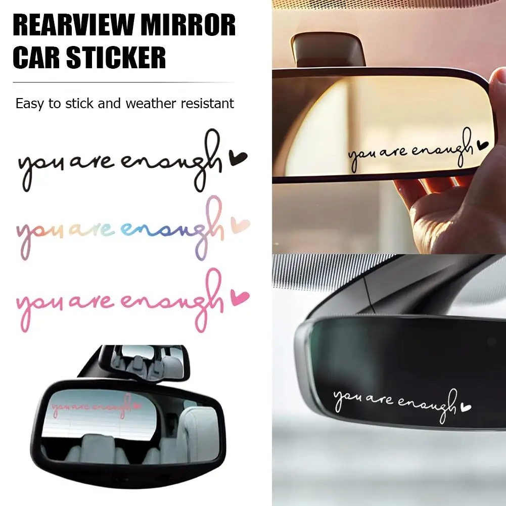 You Are Enough Car Makeup Mirror Sticker Heart Rearview Mirror Decoration Decal Motivational PVC Laptop Window Accessory