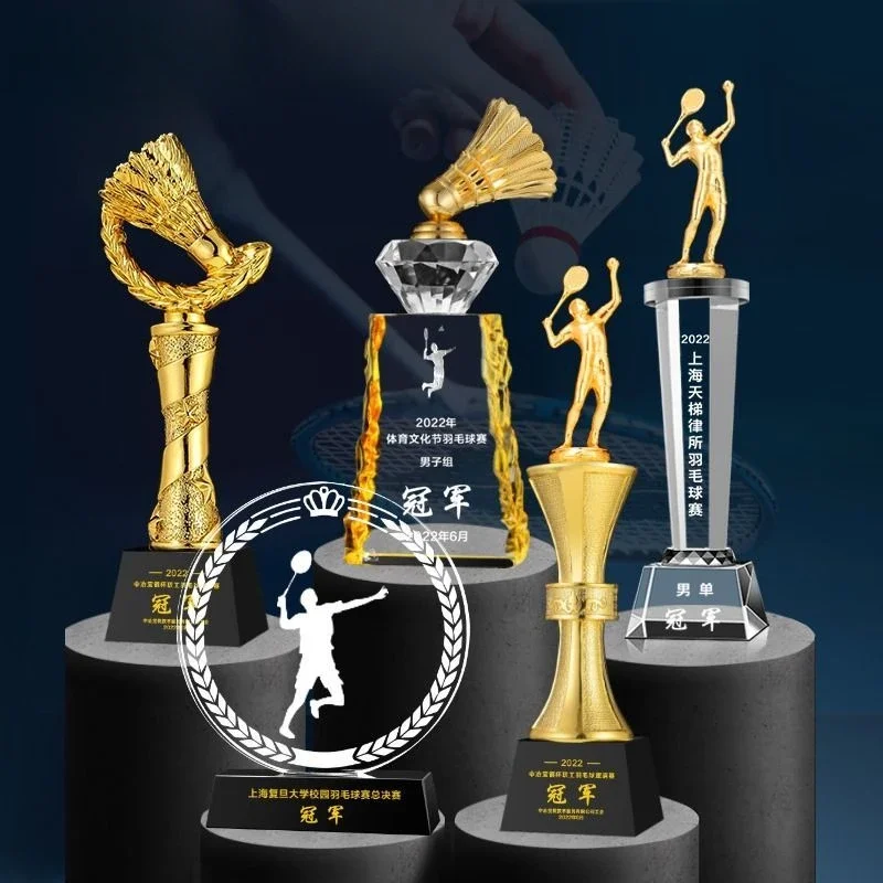Customized Metal, Resin Sports Badminton Trophy, Corporate Event Celebration Award, Creative Competition Lettering Souvenir, 1Pc