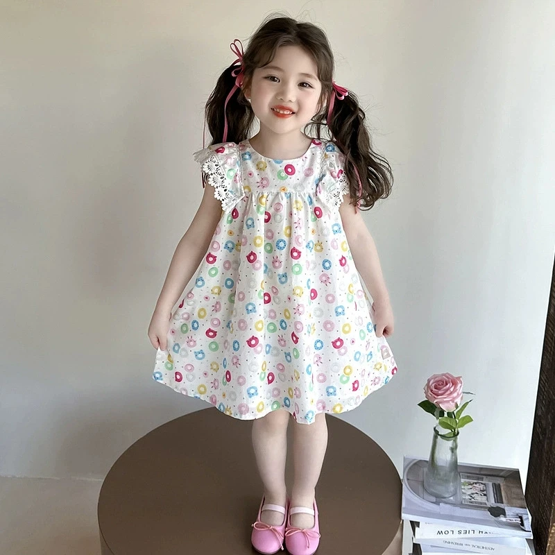 

Летнее платье для девочек, повседневная одежда для маленьких девочек, платье с цветным принтом из мультфильма, дышащее и удобное платье для девочек