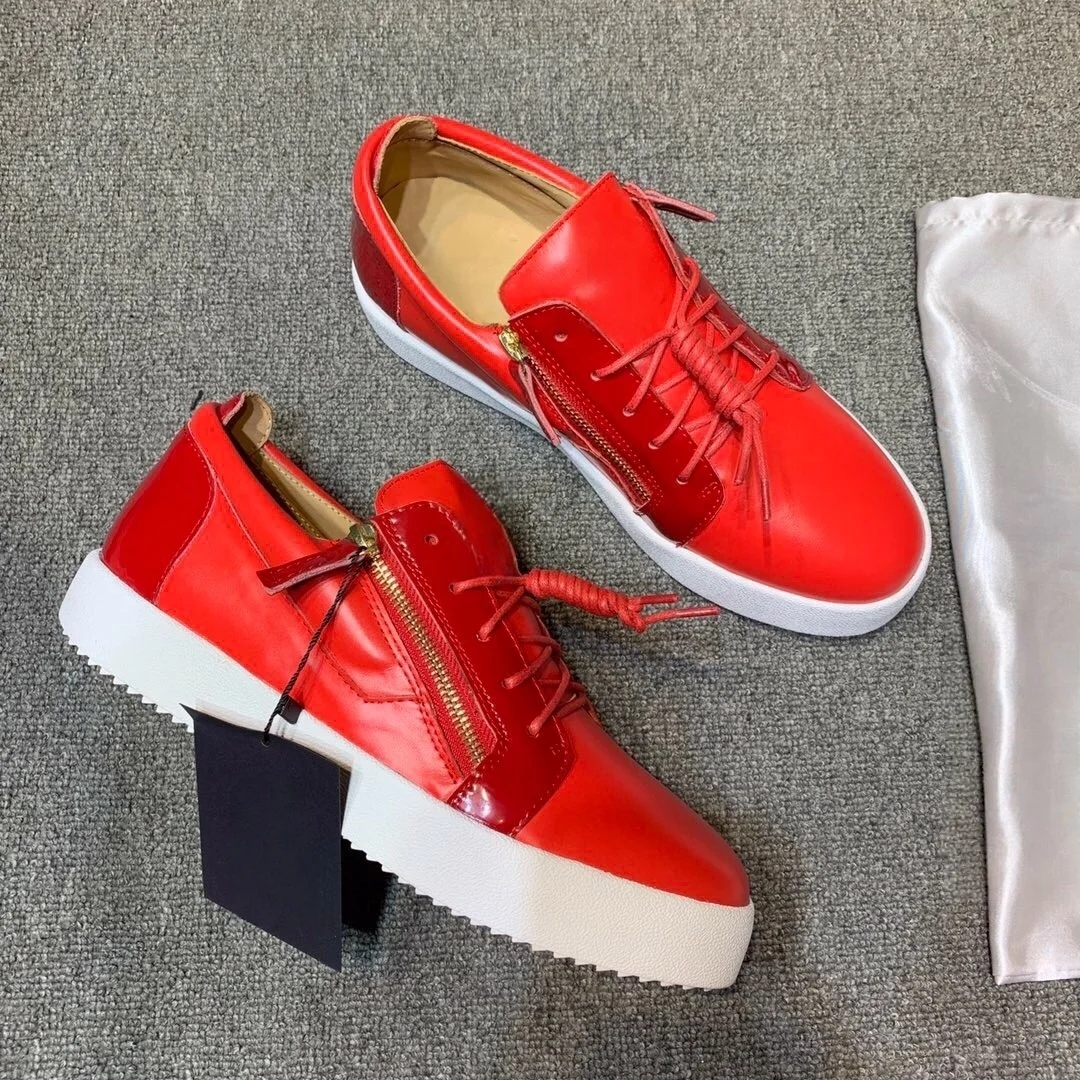 

Top Hight Quality Casual Sneakers For Men and Women Real Leather Brand Designer Unisex Tennis Shoes GZ Zipper Loafer Shoes G0550