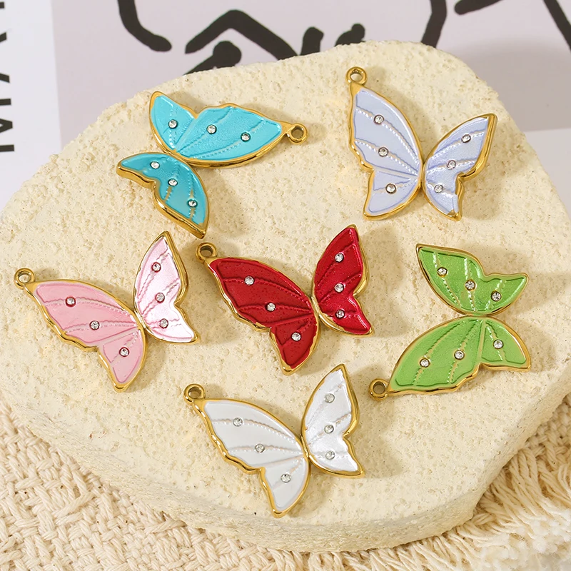 4pcs 18K 골드 컬러 도금 스테인레스 스틸 에나멜 - Butterfly Pendant Necklace 리뷰 및 가격