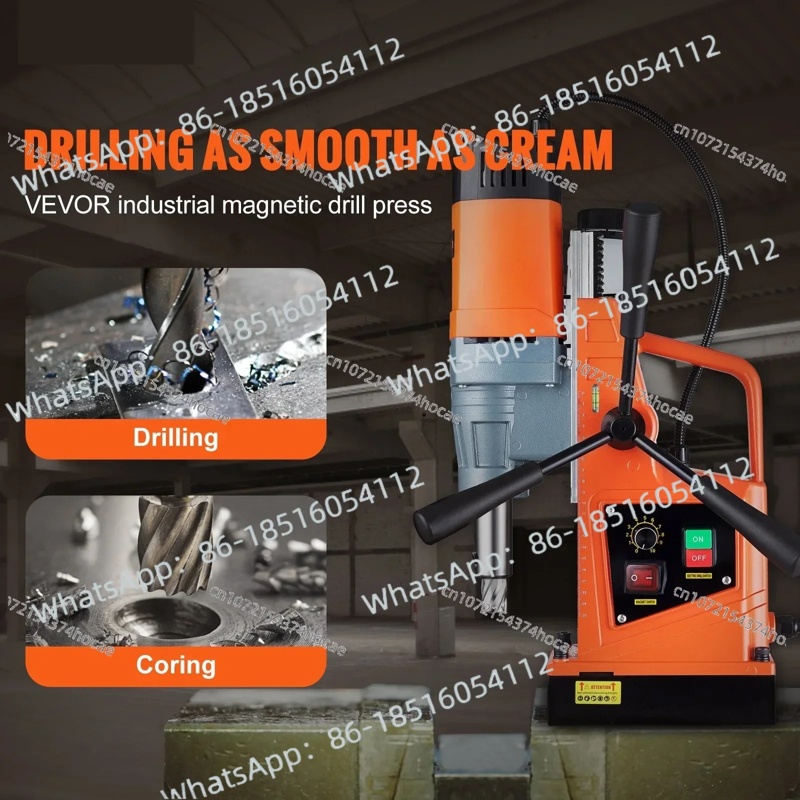 Magnetic Drill Machine 1550W 50 mm Boring 13000N Portable Electric Mag Drill Press with Variable Speed 500 RPM Drilling Machine