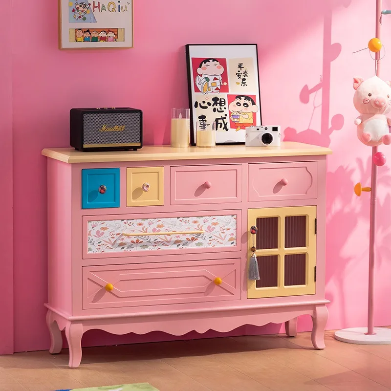 chest, solid wood painted decorative cabinet, living room storage cabinet, kindergarten side cabinet