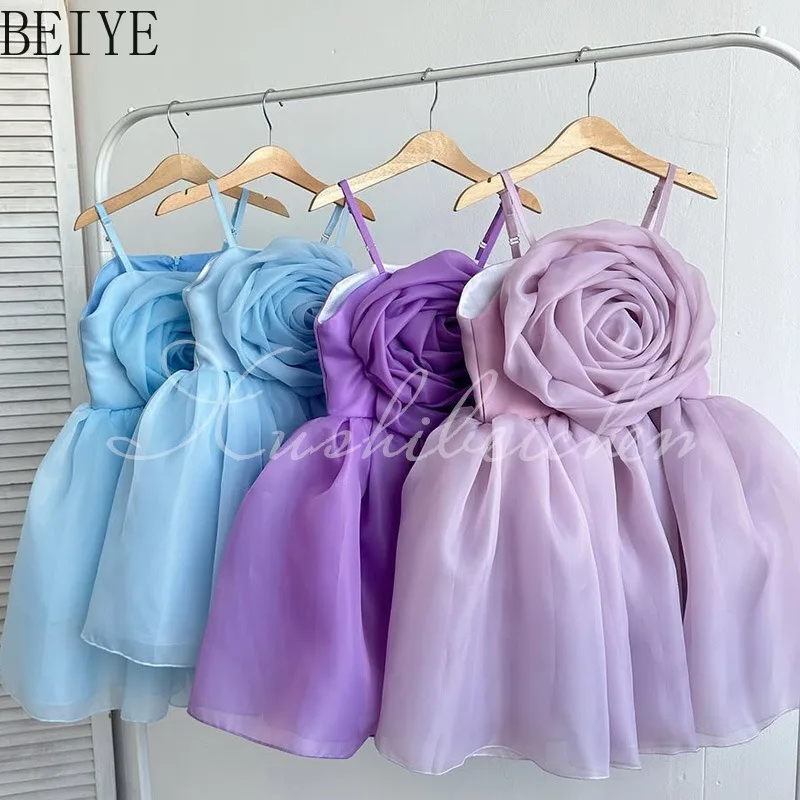 One Year Old Banquet Dress for Baby Girls Summer Three Dimensional Flower Suspender Dress Kids Birthday Sweet Princess Dress