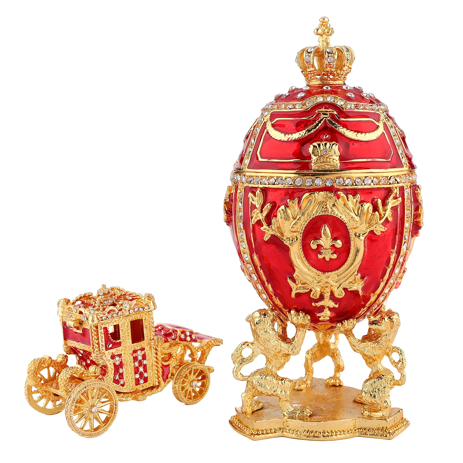 QIFU Large Royal Red Purple White Easter Faberge Egg Style Money Trinket Box Gifts