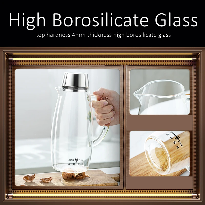 LFGB Certificate High Borosilicate Glass Kettle Ultra Hardness 4mm Transparency Water Bottle -20℃ to 400℃ Resistant 2L Ewer