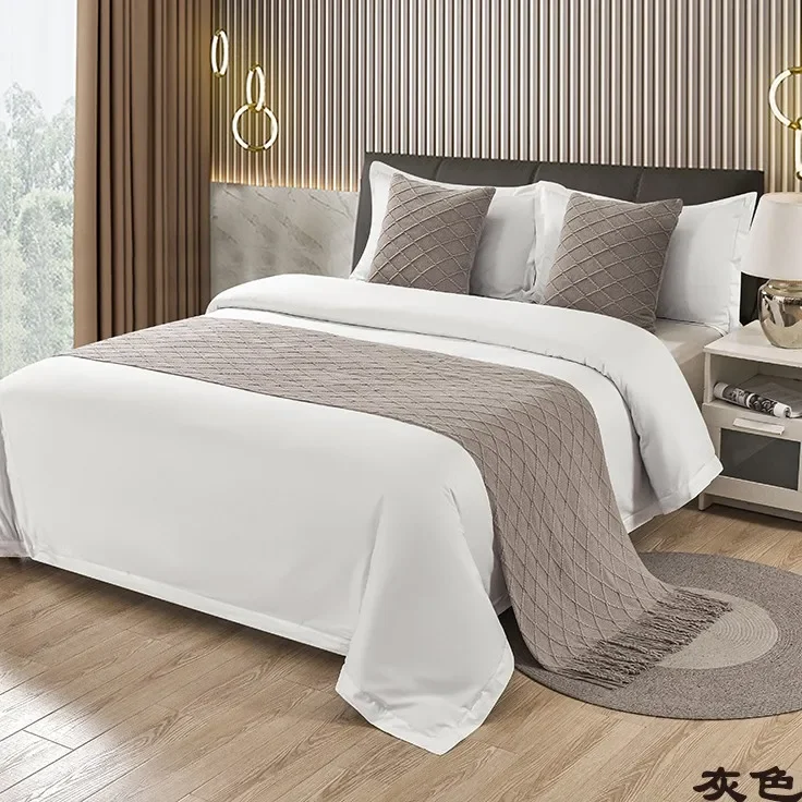 Home Hotel Longer Tassel Bed Runner Solid Plaid Wool Bed Towel Dining Wedding Party Decor Bed Tail Towel Pillowcase