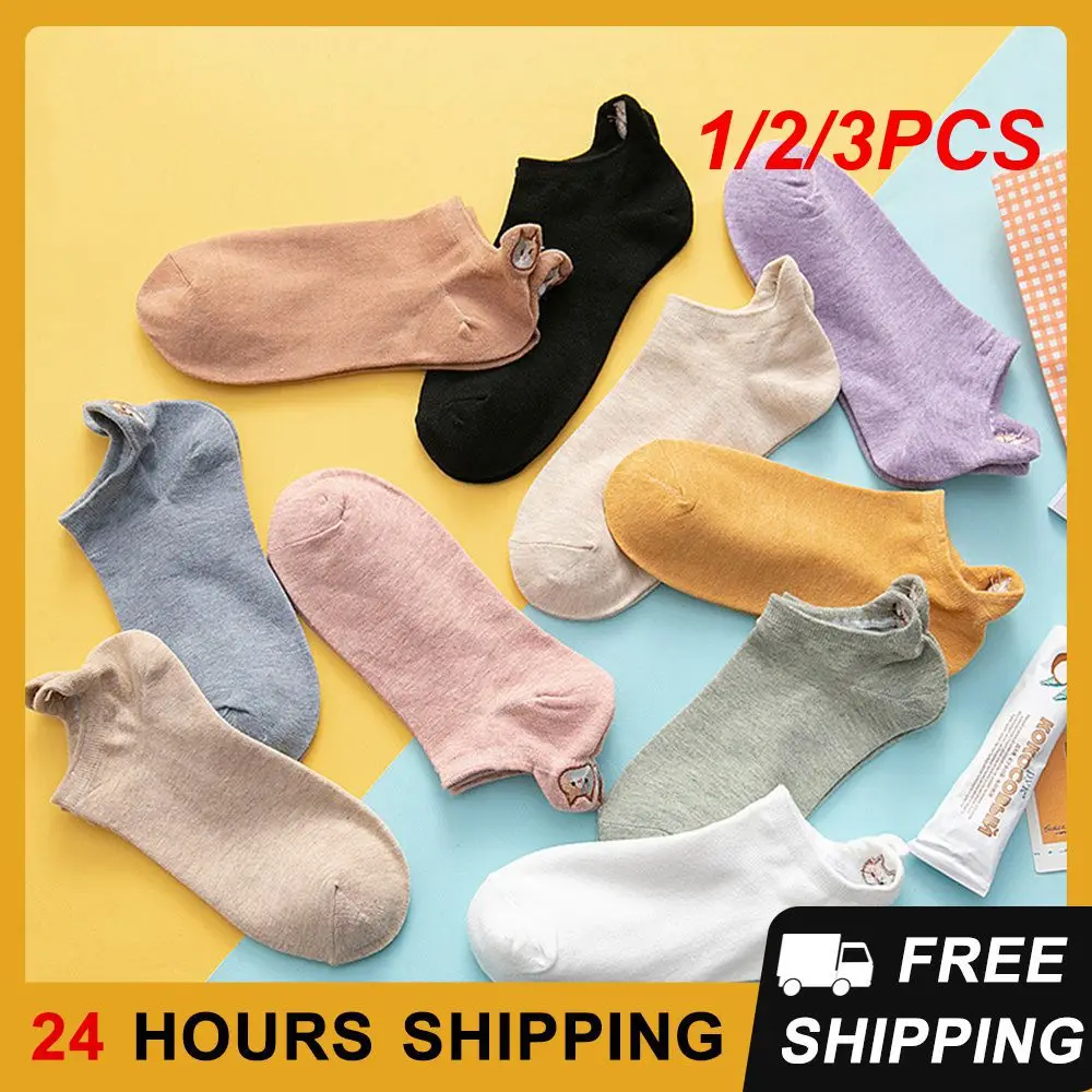 

1/2/3PCS Low Socks Embroidery Design Shallow Mouth Cartoon Socks With Cute Cat Designs Shallow Socks Clothing Accessories
