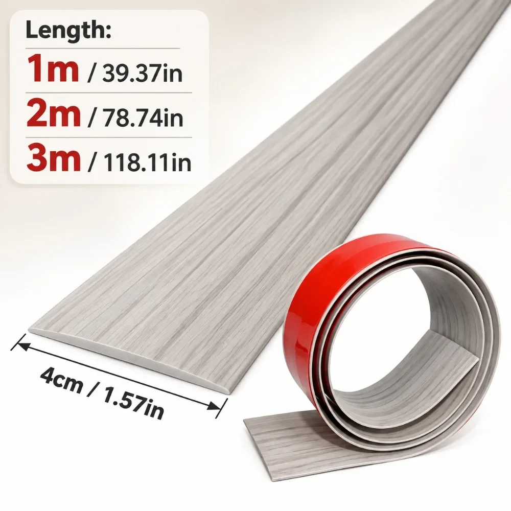 1PC 1/2/3Meters PVC Self Adhesive Floor Gap Cover Strip Wood Grain Threshold Transition Trim for Tile Wood Floor Door Edge Trim