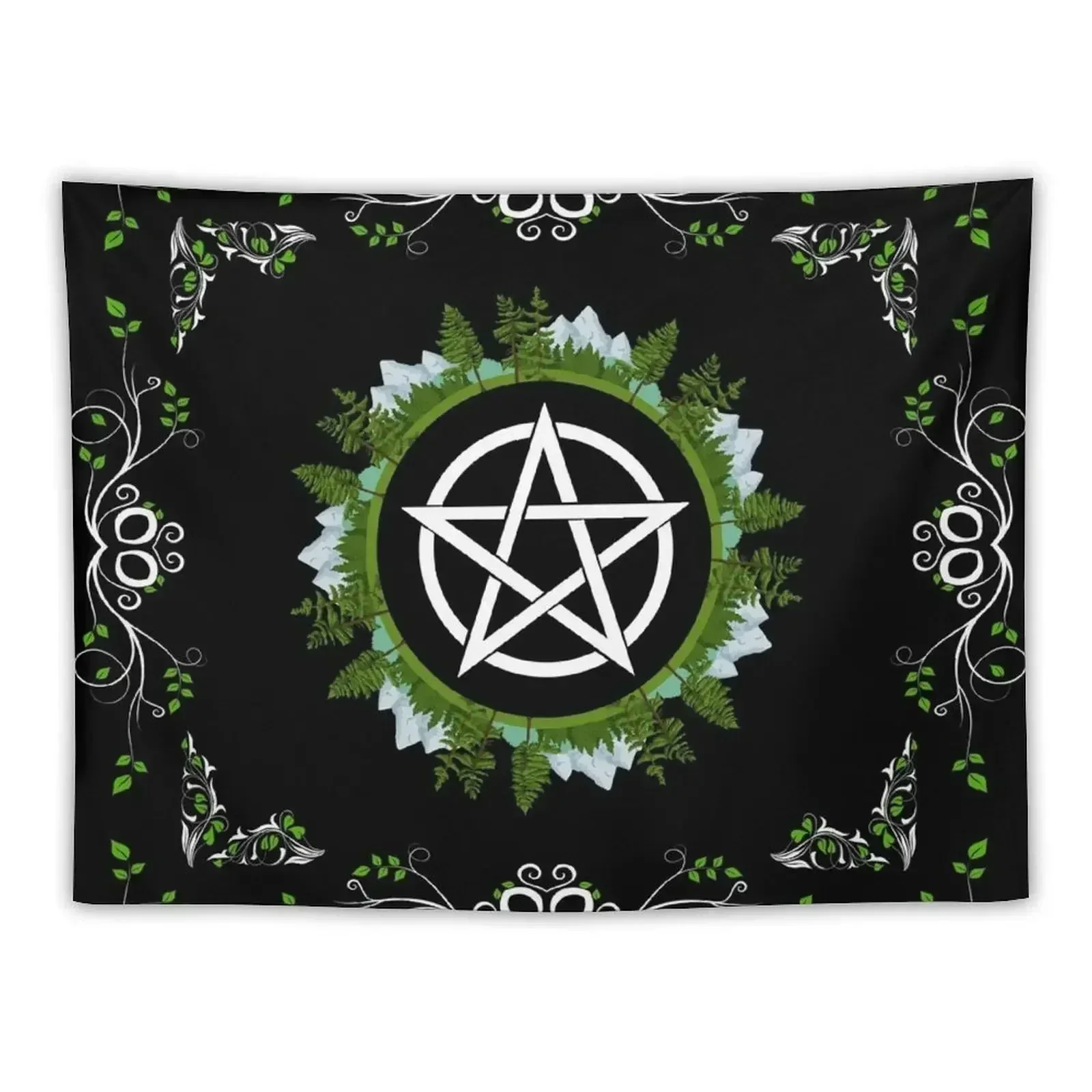 

Green Witch Pentagram - Nature Themed Wiccan Pentacle Tapestry Room Ornaments Tapestry